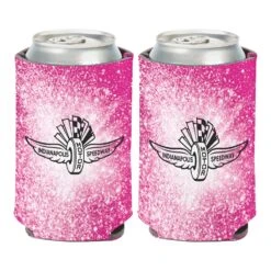 Wing Wheel Flag Pink Glitter Can Cooler 12oz