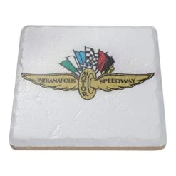 Wing Wheel Flag Logo Stone Coaster White