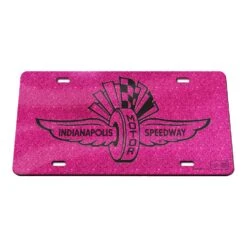 Wing Wheel Flag Pink Glitter Acrylic License Plate